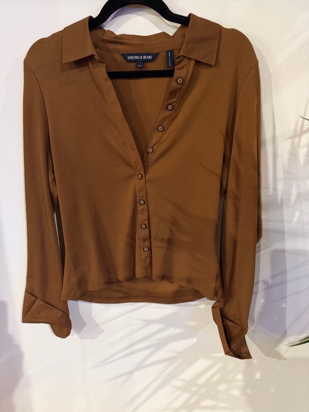 Veronica Beard Chestnut Brown Button-Front Long Sleeve Shirt